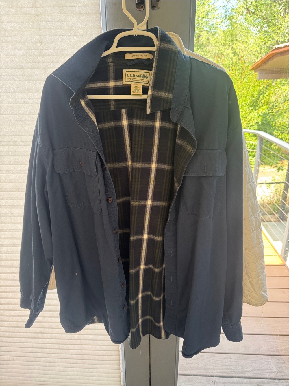 L.L. Bean Navy Shirt Jacket with Plaid Flannel Lining